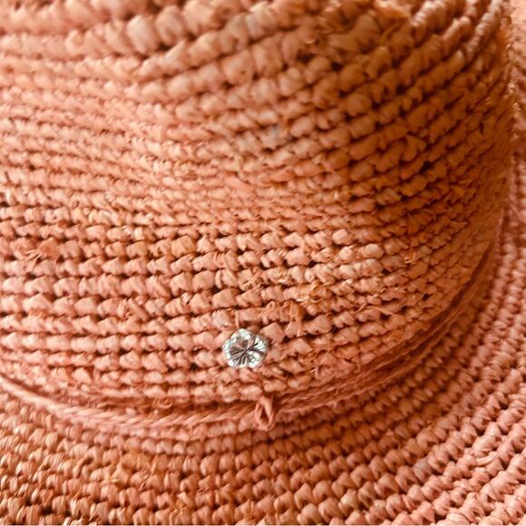 Flora Bella Adjustable Burnt Orange Floppy Straw Hat with Sea Shells/Starfish